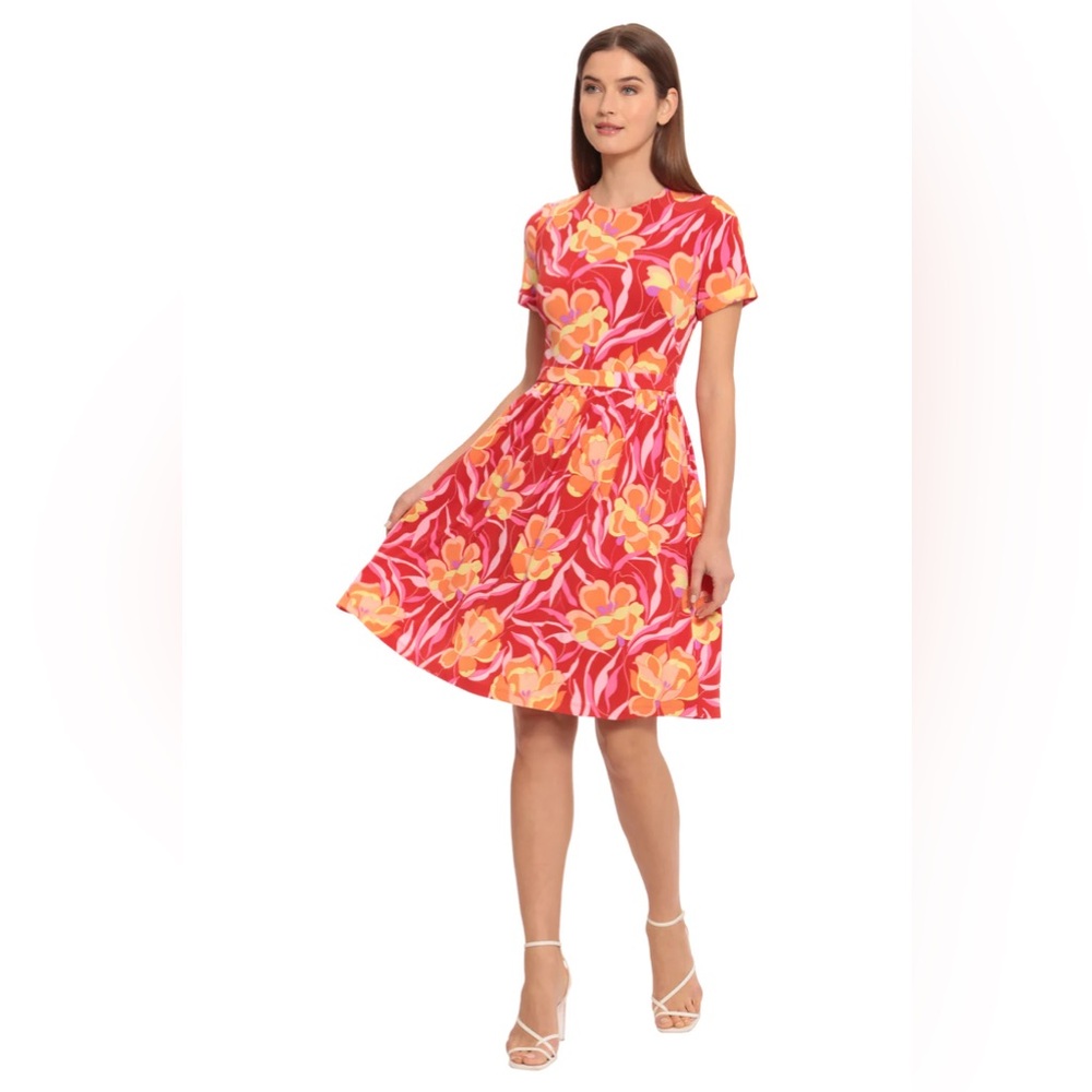 Maggy London Floral Short Sleeve Stretch Jersey Dress Women’s Size 10 NWOT
